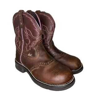 Justin Gypsy Women’s 10 Boots Steel Toe Western Cowgirl Brown Pink Work WKL9980